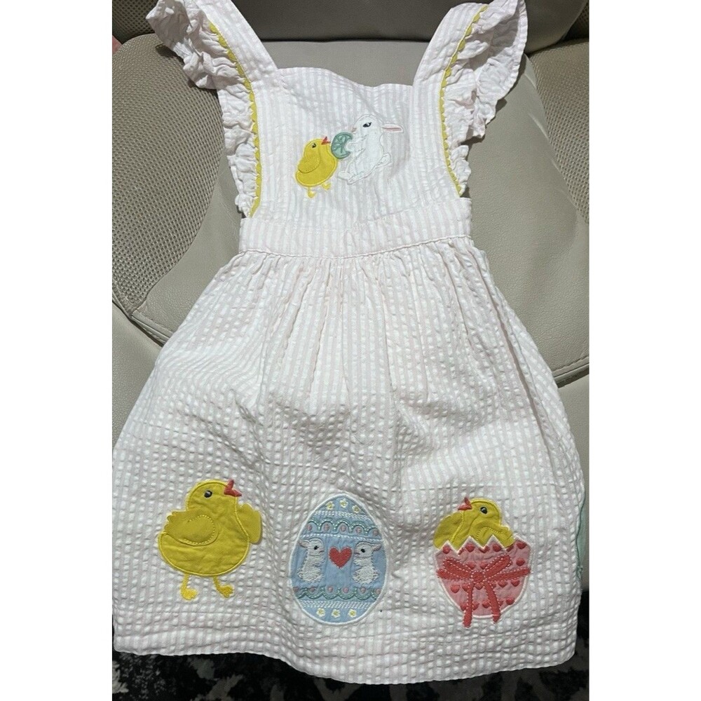 Mini Boden Applique Bunny Rabbit Jumper Pinafore Pinnie Dress Size 3-4 Easter - Picture 1 of 3